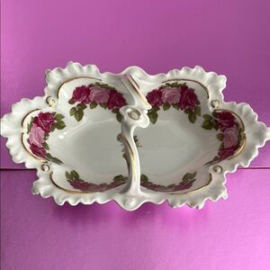 MZ Antique Roses Austria Porcelain handled Dish